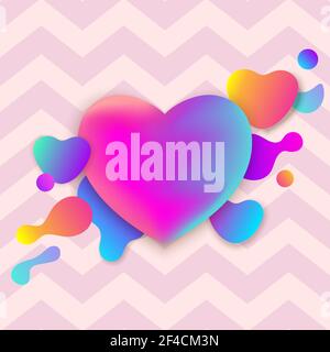 Colorful abstract neon gradient heart and liquid shapes. Trendy vector background for Valentine&rsquo;s day Stock Vector