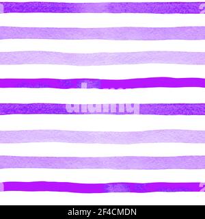 Watercolor striped seamless pattern with bright violet lines on a white background. Hand drawn vector illustration Stock Vector