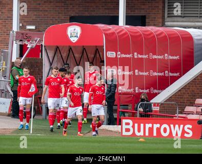 Oakwell Stadium, Barnsley, Yorkshire, UK. 20th Mar, 2021. English Football League Championship Football, Barnsley FC versus Sheffield Wednesday; Barnsley team is out of the tunnel Credit: Action Plus Sports/Alamy Live News Stock Photo