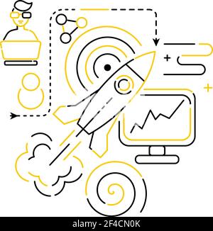 Flat style. Art design. Set of linear startup icons, successful business, communication. Vector illustration Stock Vector