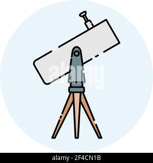 Color telescope on the tripod looks to the sky. Linear color icon. Isolated on white background. Vector illustration. Stock Vector