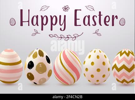 Easter greeting card with abstract  hand painting eggs. Vector illustration. Happy Easter lettering Stock Vector