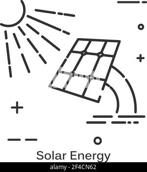 Solar battery and sun. Line icon isolated on white background. Vector illustration. Stock Vector