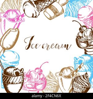 Vintage background with different ice cream. Hand drawn vector illustration Stock Vector