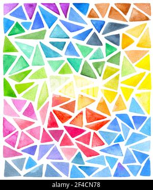Set of bright vector watercolor triangles isolated on a white background. Hand drawn abstract decorative design elements. Stock Vector