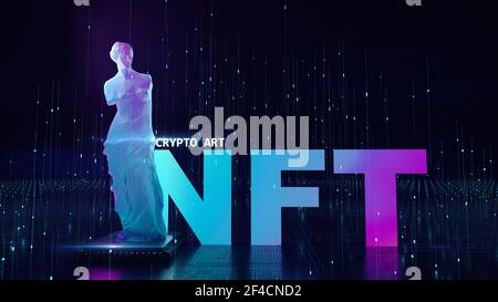 NFT non fungible tokens crypto art on colorful abstract background. glowing  low poly statue of venus with chip Pay for unique collectibles in games or  Stock Photo - Alamy