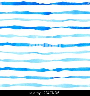 Blue watercolor seamless pattern with wavy lines. Hand drawn vector background Stock Vector