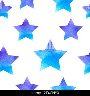 Blue vector watercolor seamless pattern with stars. Decorative festive background. Stock Vector
