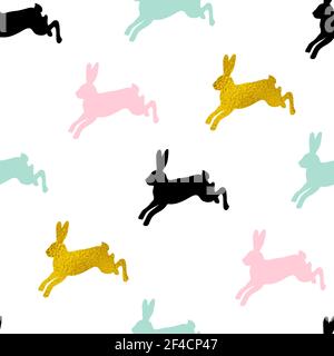 Easter seamless pattern with rabbits on a white background. Vector illustration. Stock Vector