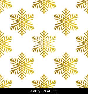 Christmas vector seamless pattern with golden snowflakes on a white background. Stock Vector