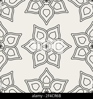 Decorative geometrical floral seamless pattern.  Vector background with flowers. Stock Vector