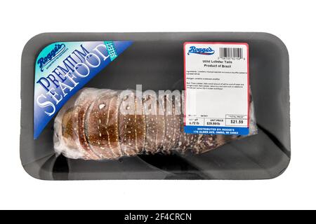 Winneconne, WI - 19 March 2021: A package of Roggies lobster tail on an isolated background Stock Photo