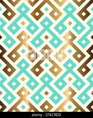 Decorative geometrical seamless pattern. Traditional oriental golden and green background. Vector illustration. Stock Vector