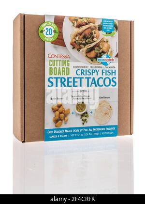 Winneconne, WI - 19 March 2021: A package of Contessa cutting board crispy fish street tacos on an isolated background Stock Photo