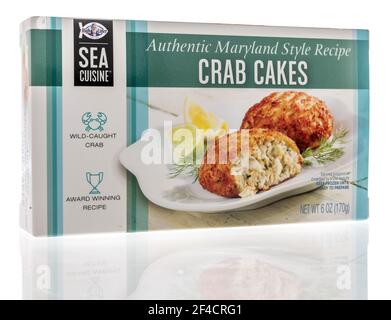 Winneconne, WI - 19 March 2021: A package of Sea Cuisine crab cakes on an isolated background Stock Photo