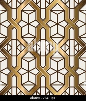 Decorative vector geometrical seamless pattern. Traditional oriental ornament. Art deco golden background. Stock Vector