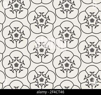 Decorative geometrical floral seamless pattern.  Vector background with flowers. Stock Vector