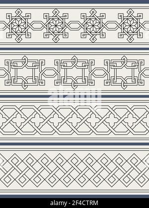 Set of traditional oriental geometrical seamless borders. Decorative design elements. Vector illustration. Stock Vector