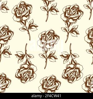 Vintage hand drawn floral seamless pattern with roses. Vector background Stock Vector