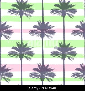 Tropical summer seamless pattern with coconut palms and strips. Vector background Stock Vector