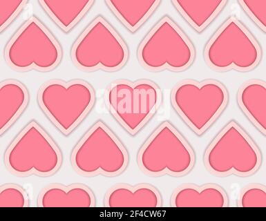 Romantic Valentine seamless pattern with 3d pink hearts. Decorative vector background Stock Vector