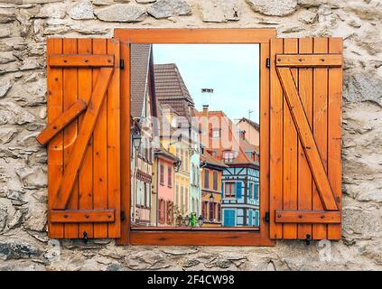 Alsace, town of France in a sunny day. It´s a point of view from window Stock Photo