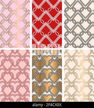 Set of romantic Valentine seamless patterns with hearts. Vector backgrounds Stock Vector