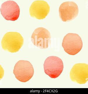 Decorative abstract watercolor seamless pattern with orange and yellow round blobs Stock Vector