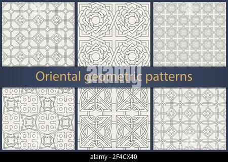 Set of traditional oriental geometrical seamless patterns.  Decorative ornamental backgrounds. Vector illustration. Stock Vector