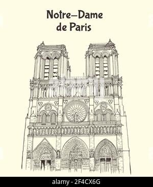 Notre Dame de Paris Cathedral in France. Hand drawn vector illustration Stock Vector