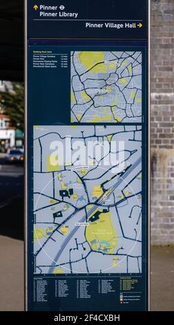 Map on street of Pinner Village, Pinner, Harrow, London, England,UK Stock Photo