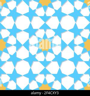 Decorative blue abstract geometrical seamless pattern on a white background. Traditional oriental ornament. Vector illustration. Stock Vector