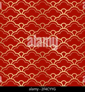 Decorative abstract golden seamless pattern on a red background. Traditional oriental ornament. Vector illustration. Stock Vector