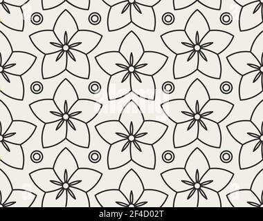 Decorative geometrical floral seamless pattern.  Vector background with flowers. Stock Vector