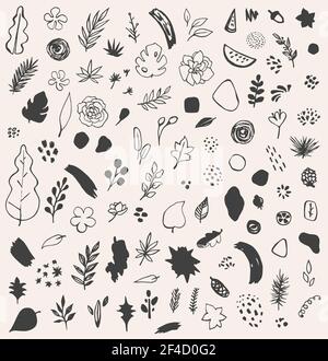 Set of hand drawn vector abstract seasonal botanical and natural doodles Stock Vector
