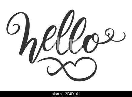 Word Hello brush pen hand drawn text calligraphy lettering. Vector illustration. Typography Print Stock Vector