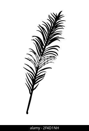 Isolated fern leaf on a white background. Contour drawing by hand. Doodle style Stock Vector
