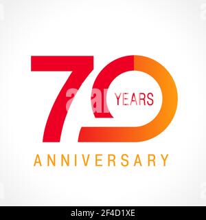 70 years old celebrating logotype. Colored happy anniversary 70 th numbers. Creative decorative greetings. Age symbol. Special prize, percent off. Lab Stock Vector