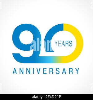90 years old celebrating logotype. Colored happy anniversary 90 th numbers. Creative decorative greetings. Age symbol. Special prize, percent off. Lab Stock Vector