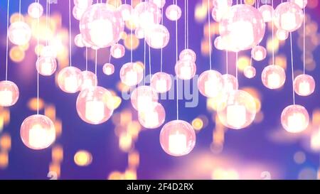 Abstract purple background with yellow lights and bokeh. Stock Photo