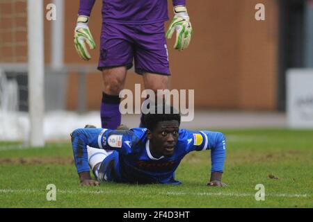 Colchester, UK. 20th March, 2021. Colchesters Brendan Sarpong-Wiredu during the Sky Bet League 2 match between Colchester United and Port Vale at the Weston Homes Community Stadium, Colchester on Saturday 20th March 2021. (Credit: Ben Pooley | MI News) Credit: MI News & Sport /Alamy Live News Stock Photo