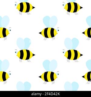 Seamless background with cute bees. Bumblebee, repeating continuous pattern. Vector pattern for design. Stock Vector