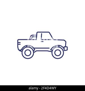pickup truck icon on white, line art Stock Vector