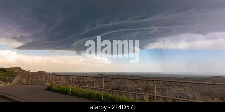 Severe weather over the Badlands National Park. Stock Photo