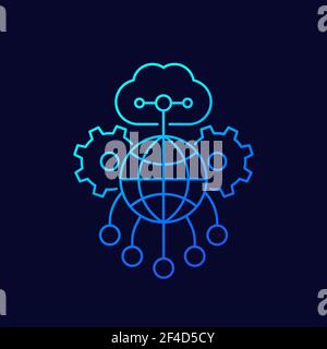 cloud, network line vector icon on dark Stock Vector
