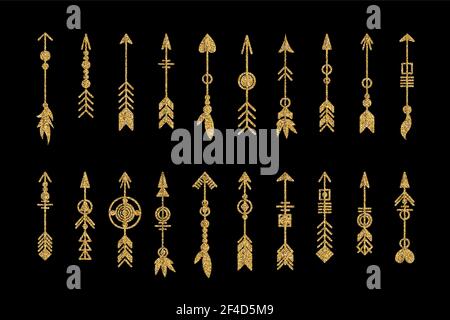 Set of gold arrow. Tribal elements collection. Geometric trendy hipster jewelry collection. Vector design elements. Stock Vector