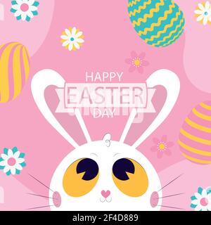 White Easter bunny on a pink background - Vector illustration Stock Vector