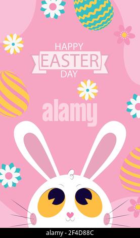White Easter bunny on a pink background - Vector illustration Stock Vector