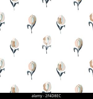 Seamless tulips spring flowers illustration. Floral background pattern fabric print. Stock Vector