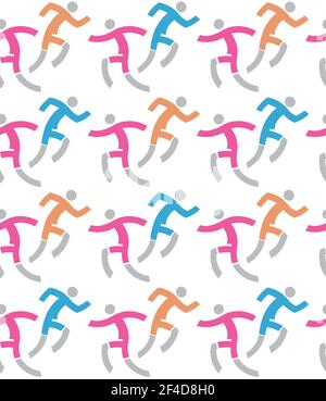 Running people, joggers, Seamless decorative pattern. Colorful Background with runners icons. Vector available. Stock Vector